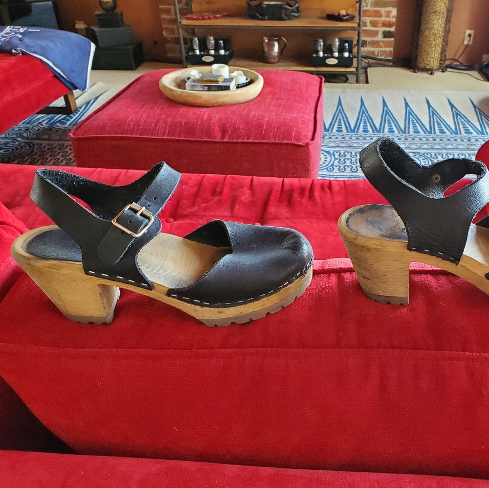 Mia Black Leather Clogs Mary Jane Sandals 38